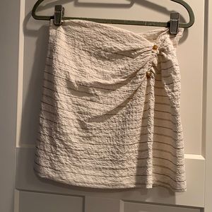 Textured white and beige stripe mini skirt